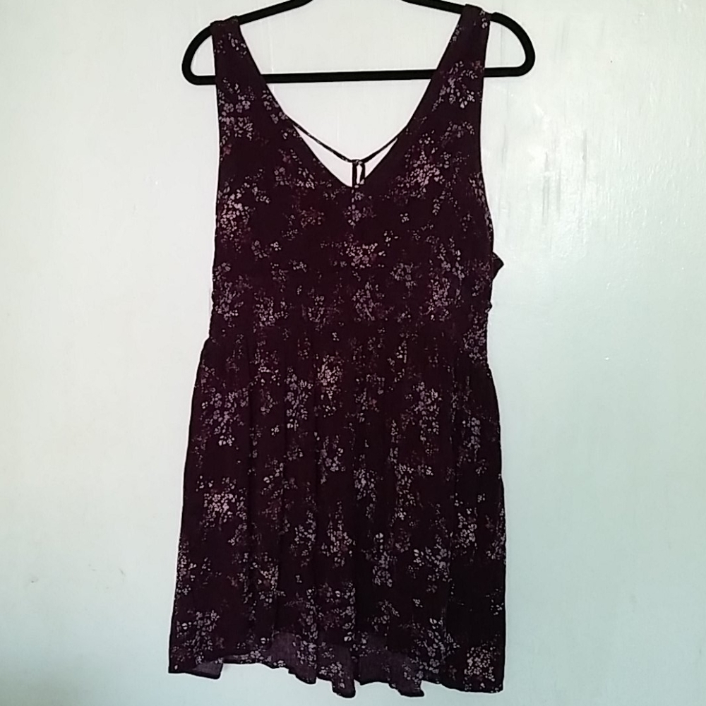 Deep burgundy airy floral deep V neck and back